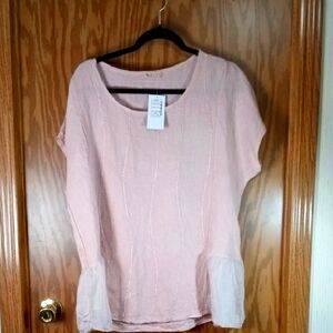 Elegant Pink Women's TopLinen Coastal Core, Beachy,Lagenlook, Nautical, Comfort,